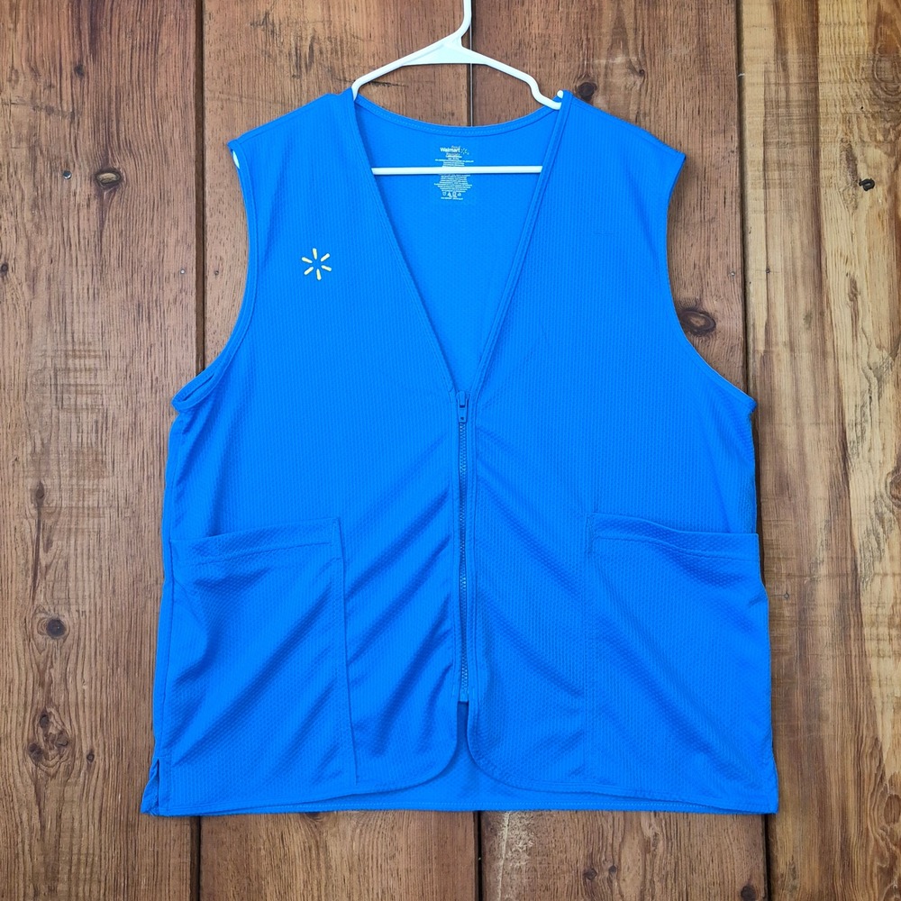 Walmart Associate Uniform Vest Blue Front  Zipper XL Recycled Poly 2  Pockets